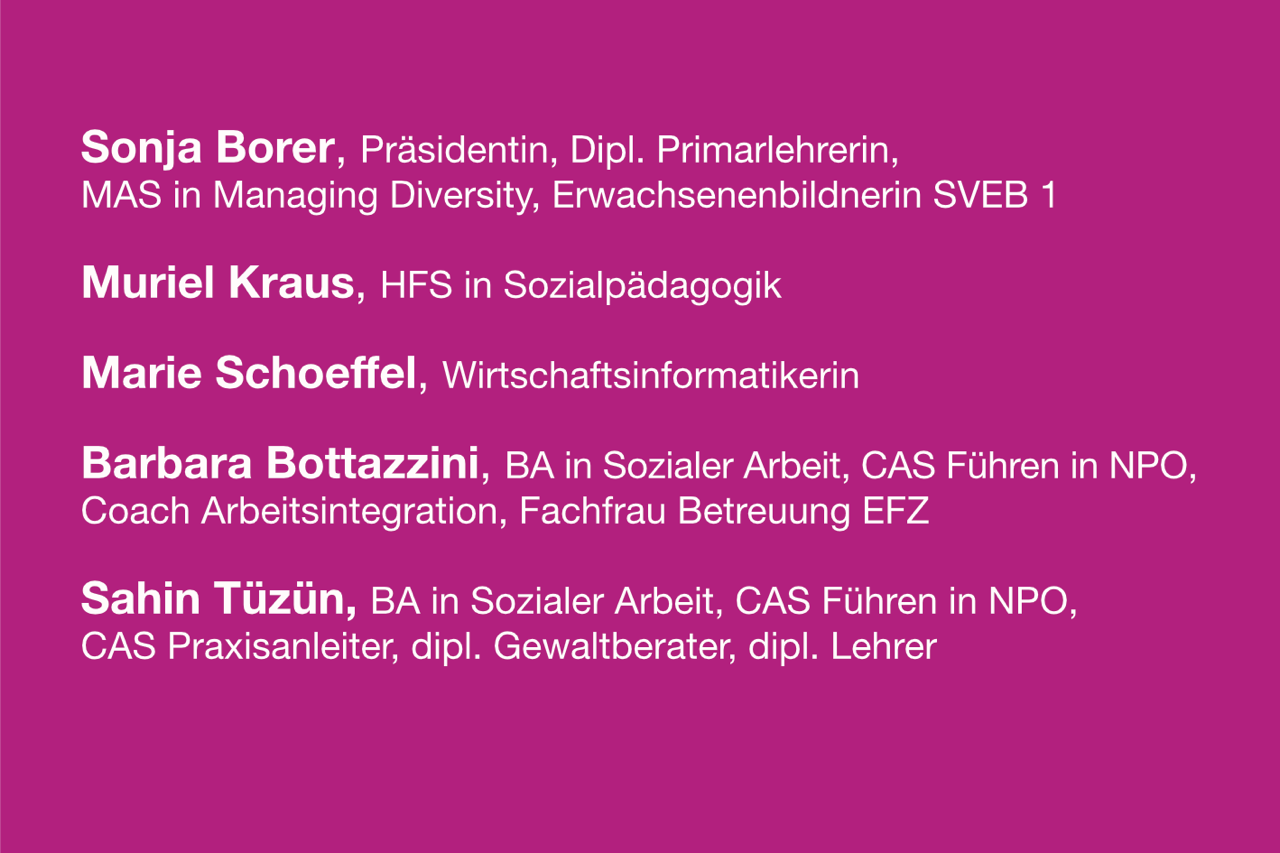 Sahin Tüzün, Barbara Bottazzini, Sonja Borer, Mauriel Kraus, Marie Scheffel.